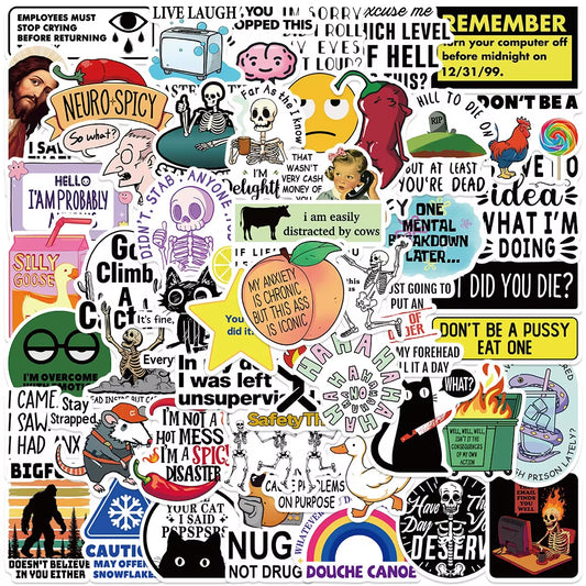 50Pcs Funny Snarky MEME Stickers Spoof DIY Stickers Scrapbooking Phone Luggage Skateboard Waterproof Decals