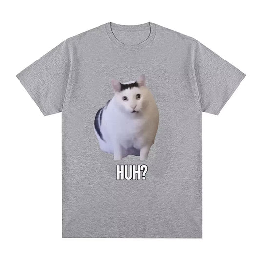Cat Saying Huh? Funny Meme T-Shirt Men Women 100% Cotton Breathable Short Sleeve Oversized T Shirts Fashion Harajuku Tee Shirt